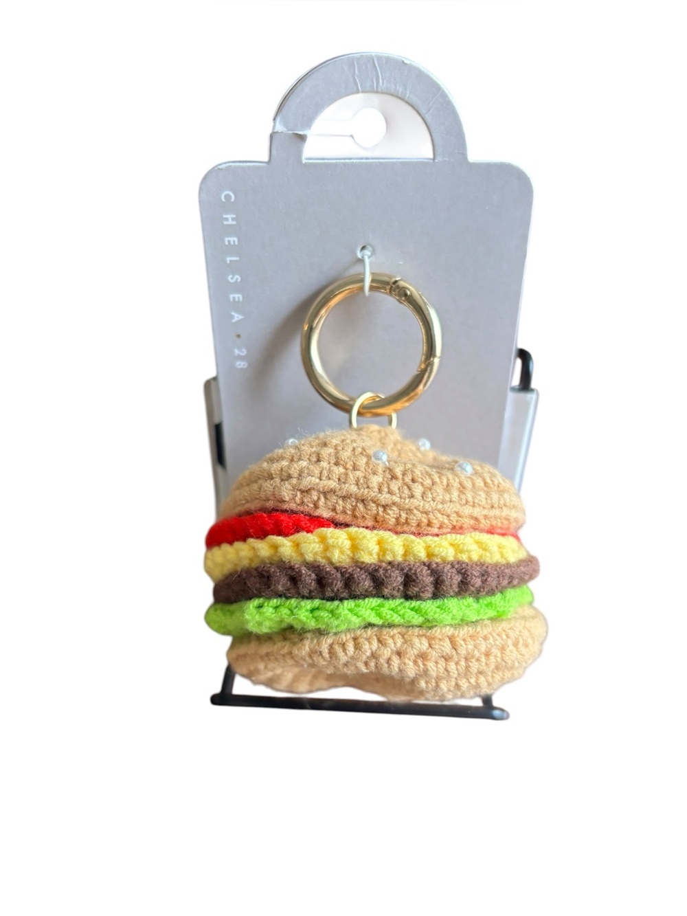 CHELSEA 28 Crochet Hamburger Keychain | Food Bag Charm | Cute Novelty Accessory
